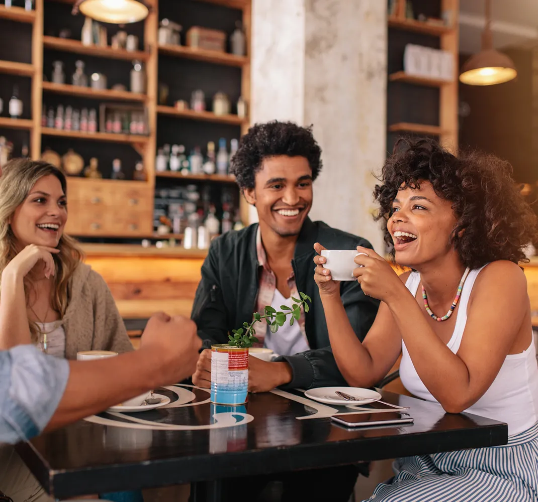 group of friends at a cafe